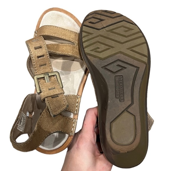 Merrell Prairie Wedge Brown Leather Sandals Select Fresh Size 5 Tan - Picture 7 of 9